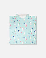 Hooded Beach Towel Blue Seahorse Print - H30OP_3H150