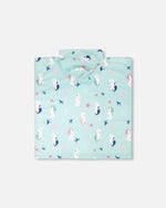 Hooded Beach Towel Blue Seahorse Print - H30OP_3H150
