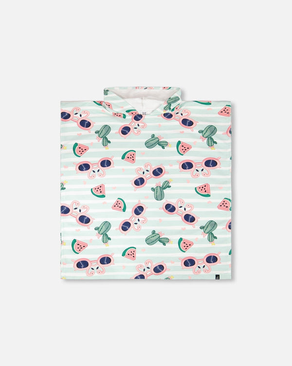 Hooded Beach Towel Blue Flamingo And Cactus Print - H30OP_3H151