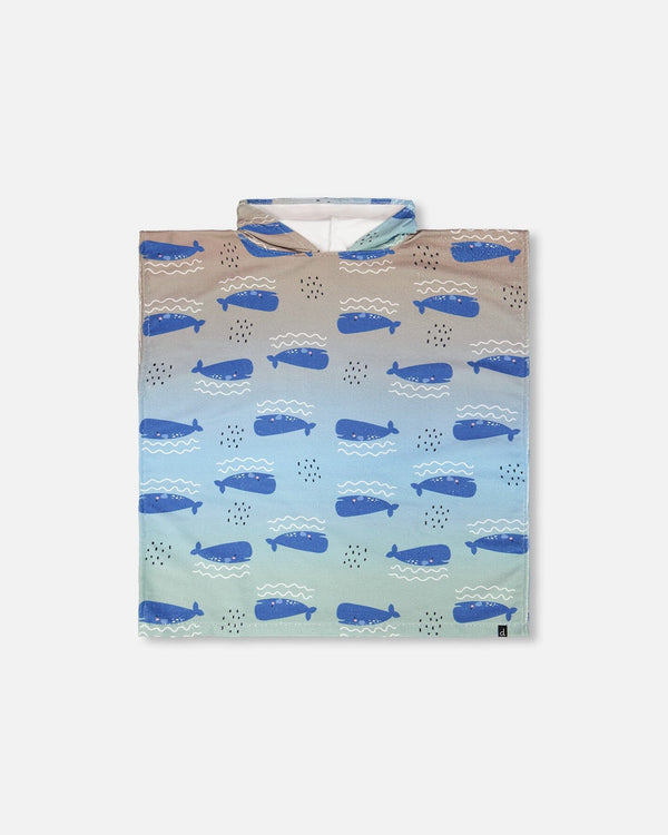 Hooded Beach Towel Blue Whale Print - H30OP_3H156