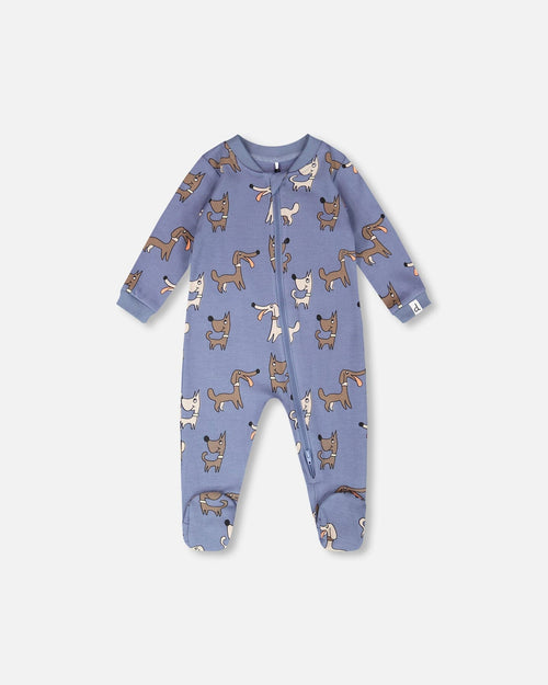 Organic Cotton Baby One-Piece Pyjama Blue Dog Print - H30PA40US_3H091