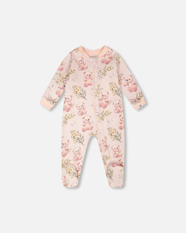 Organic Cotton Baby One-Piece Pyjama Pale Pink Bear Print - H30PA40US_3H094
