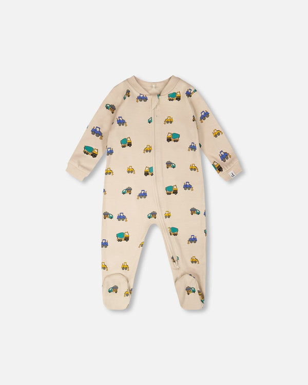 Organic Cotton Baby One-Piece Pyjama Beige Truck Print - H30PA40_3H088