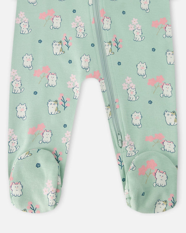 Organic Cotton Baby One-Piece Pyjama Blue Kitten Print - H30PA40_3H093