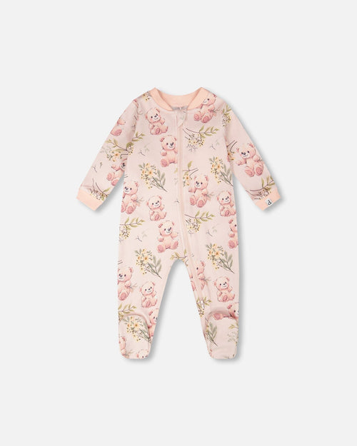Organic Cotton Baby One-Piece Pyjama Pale Pink Bear Print - H30PA40_3H094