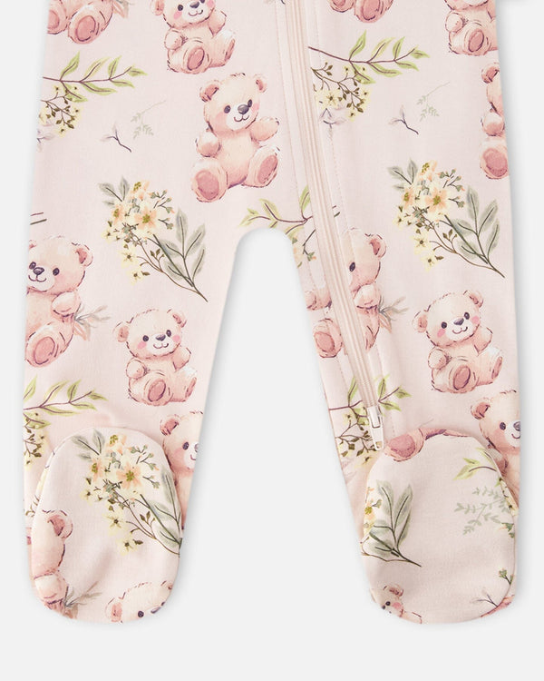 Organic Cotton Baby One-Piece Pyjama Pale Pink Bear Print - H30PA40_3H094