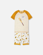 Organic Cotton Two-Piece Pyjama Set Grey Mix Baseball Print - H30PB10_3H090