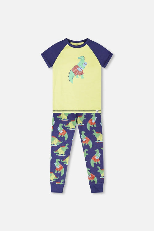Organic Cotton Two-Piece Pyjama Set Blue Dino Print - H30PB11US_3H087