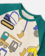 Organic Cotton Two-Piece Pyjama Set Beige Truck Print - H30PB11US_3H088