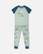 Organic Cotton Two-Piece Pyjama Set Green Crocodile Print - H30PB11US_3H089