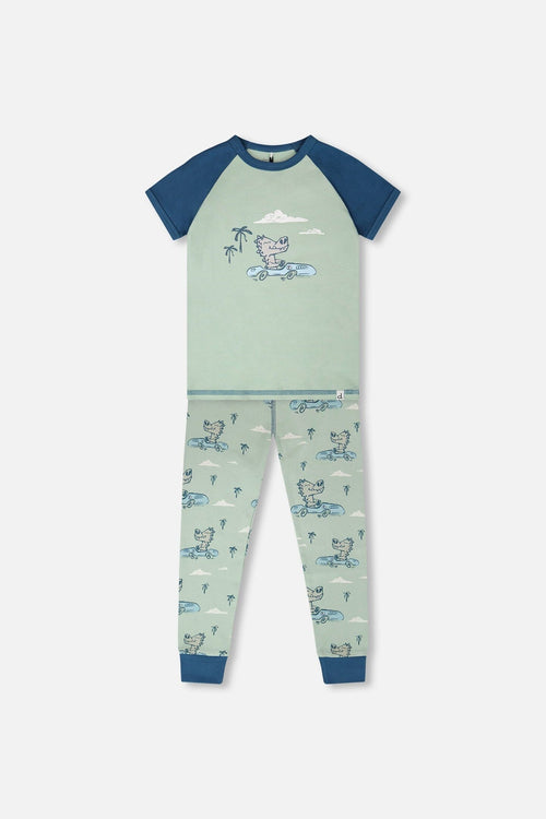 Organic Cotton Two-Piece Pyjama Set Green Crocodile Print - H30PB11US_3H089