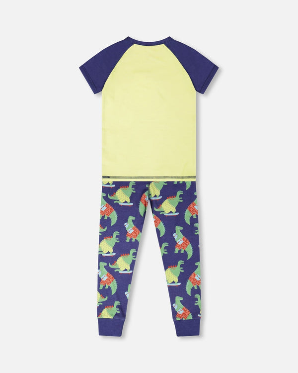 Organic Cotton Two-Piece Pyjama Set Blue Dino Print - H30PB11_3H087