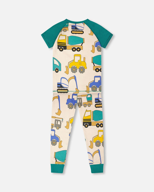 Organic Cotton Two-Piece Pyjama Set Beige Truck Print - H30PB11_3H088