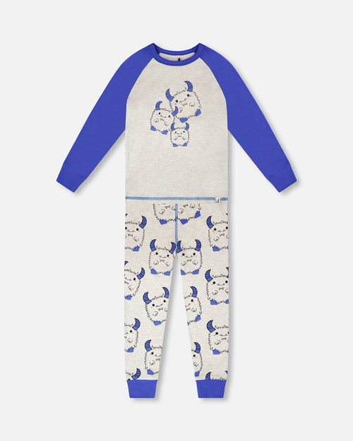 Organic Cotton Two-Piece Pyjama Set Grey Mix Monster Print - H30PB12US_3H086