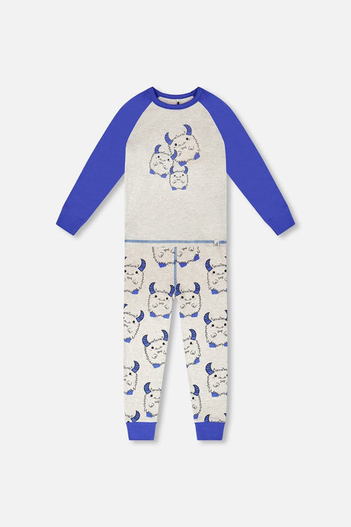 Organic Cotton Two-Piece Pyjama Set Grey Mix Monster Print - H30PB12US_3H086