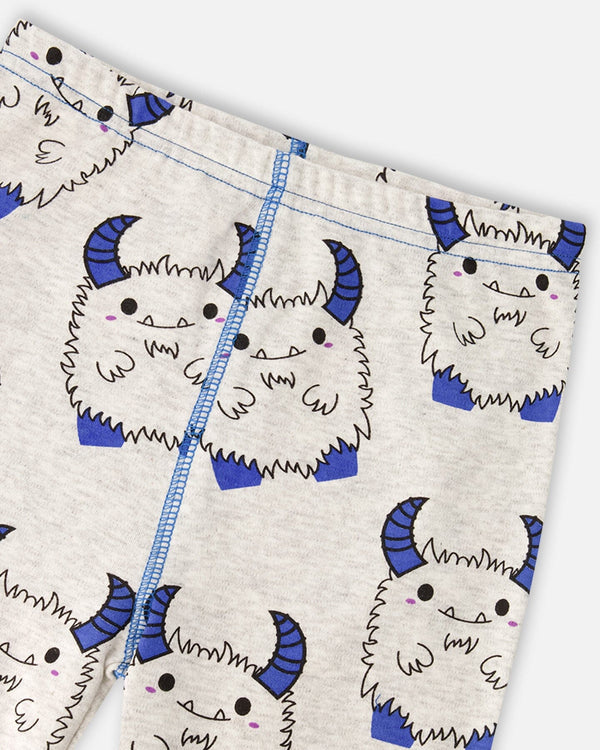 Organic Cotton Two-Piece Pyjama Set Grey Mix Monster Print - H30PB12_3H086