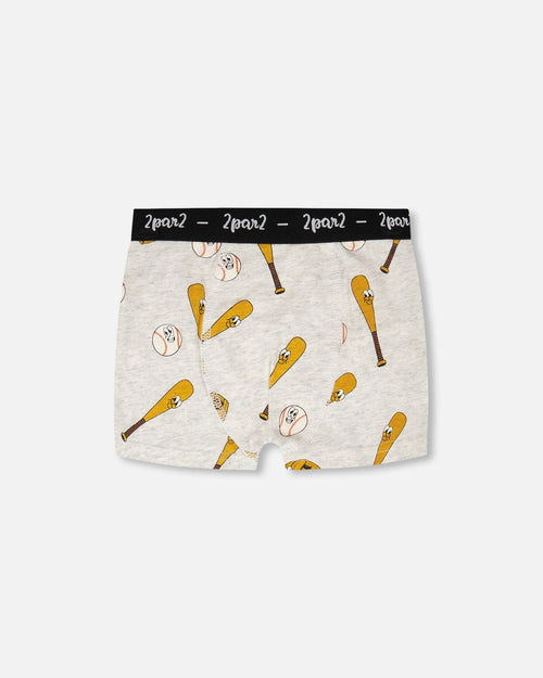 Organic Cotton Boxer Grey Mix Baseball Print - H30PB60_3H090