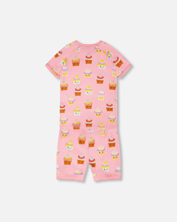 Organic Cotton Two-Piece Pyjama Set Pink Cupcake Print - H30PG11_3H096