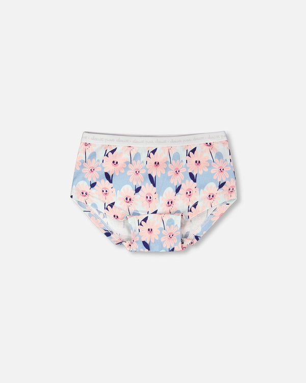 Organic Cotton Boyshort Panty Blue Smiling Flower Print - H30PG60_3H095