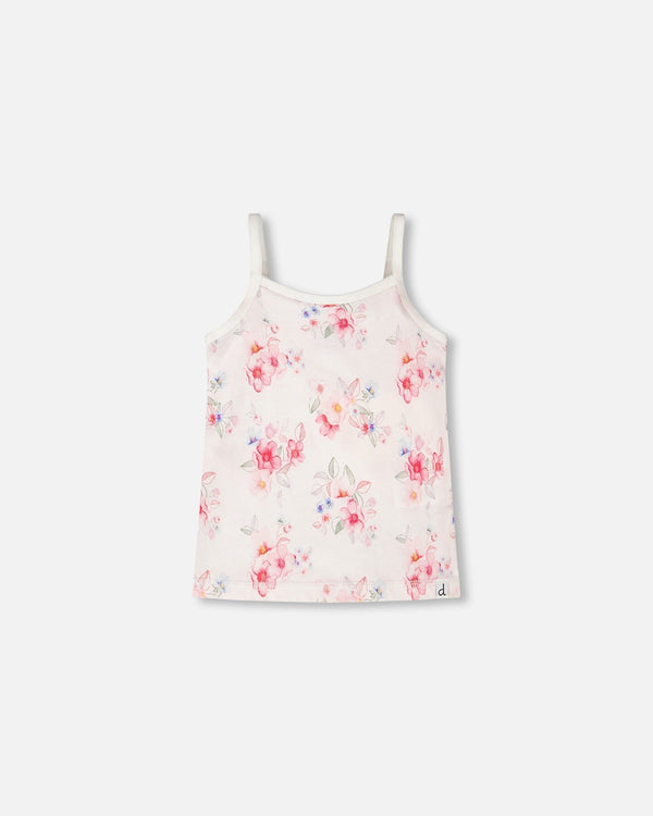 Organic Cotton Tank Underwear Pink Printed Flowers - H30PG70_3H092