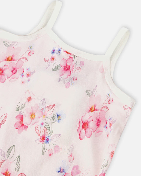 Organic Cotton Tank Underwear Pink Printed Flowers - H30PG70_3H092