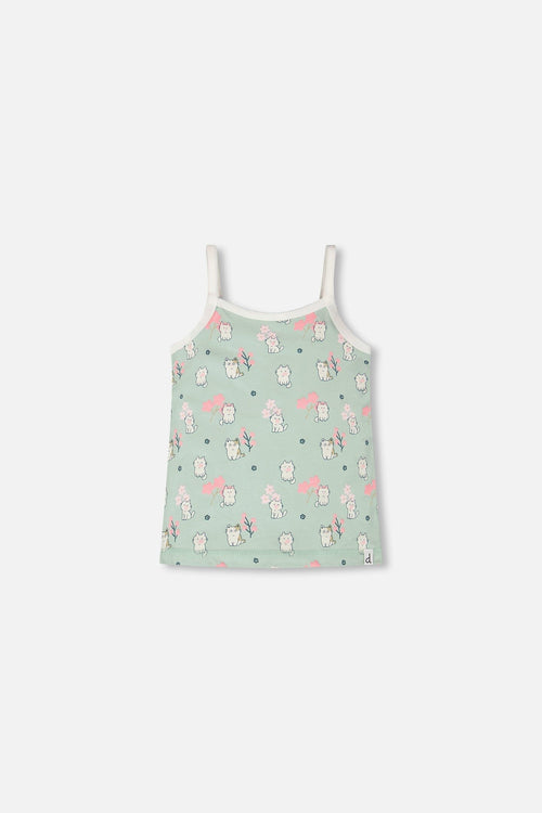 Organic Cotton Tank Underwear Green Kitten Print - H30PG70_3H093