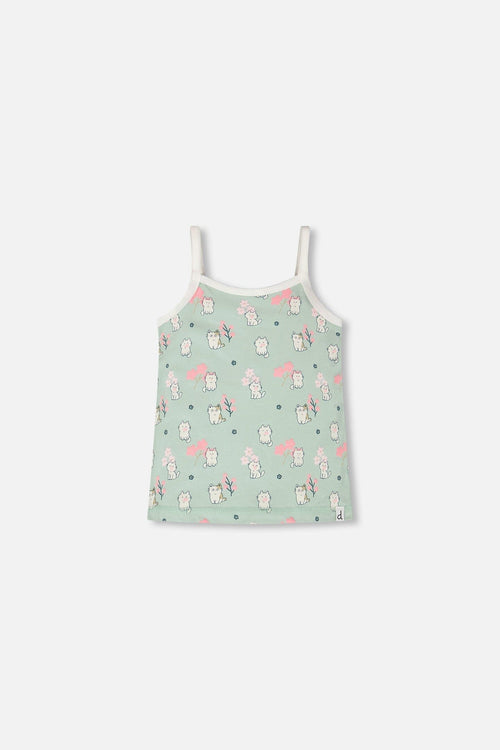 Organic Cotton Tank Underwear Green Kitten Print - H30PG70_3H093