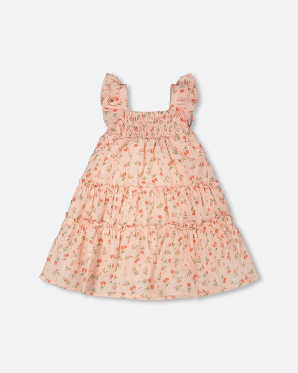 Multi-Tiered Dress With Smocking Pink Printed Flowers - H30Q85_3H192