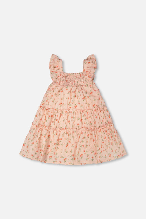 Multi-Tiered Dress With Smocking Pink Printed Flowers - H30Q85_3H192