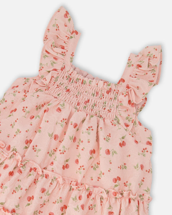 Multi-Tiered Dress With Smocking Pink Printed Flowers - H30Q85_3H192