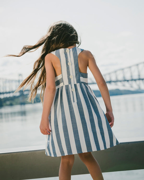 Sleeveless Dress White And Blue Stripes - H30Q88_3H196