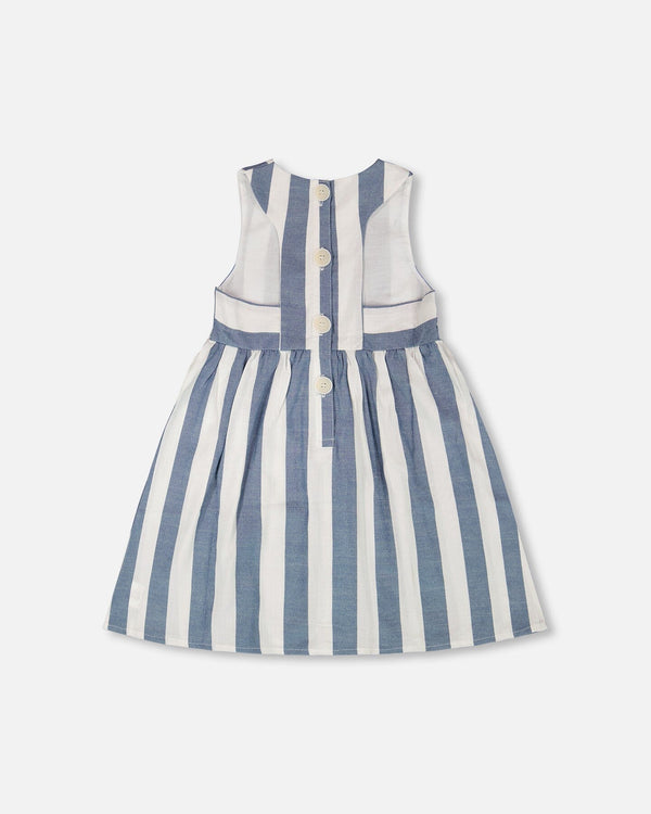 Sleeveless Dress White And Blue Stripes - H30Q88_3H196