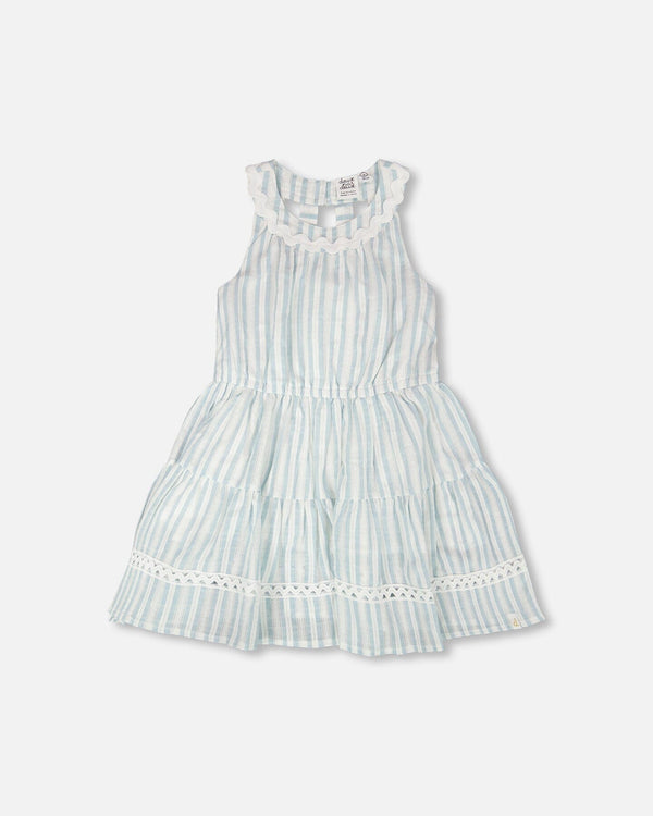 Multi-Tiered Dress White And Blue Stripes - H30Q89_3H197