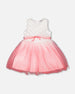 Bi-Material Pleated Mesh Dress White And Pink - H30Q93_01000