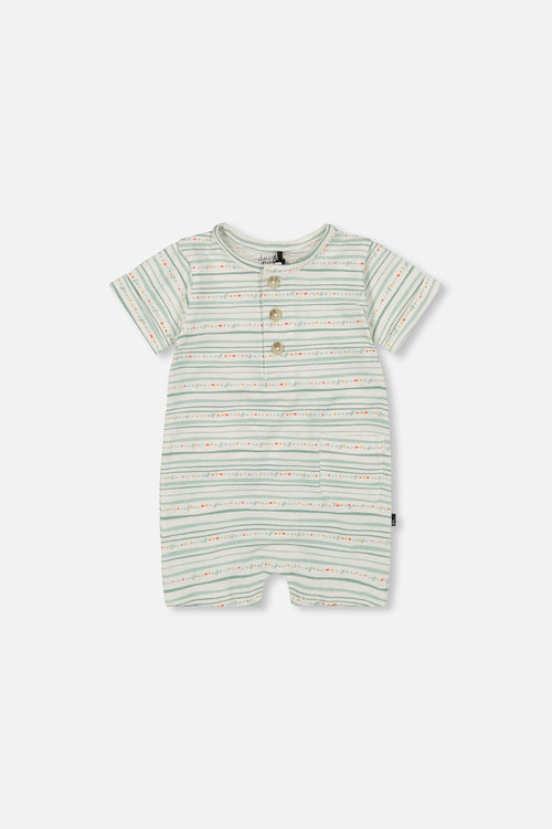 Organic Cotton Romper White Printed Mint Green Lines One-Piece & Baby Rompers Deux par Deux