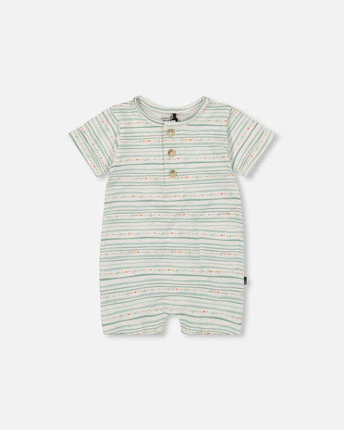 Organic Cotton Romper White Printed Mint Green Lines One-Piece & Baby Rompers Deux par Deux