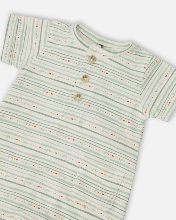 Organic Cotton Romper White Printed Mint Green Lines One-Piece & Baby Rompers Deux par Deux