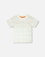 Organic Cotton T-Shirt White Printed Mint Green Lines - H30S71_3H102