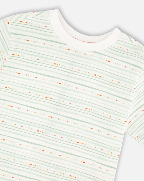 Organic Cotton T-Shirt White Printed Mint Green Lines - H30S71_3H102