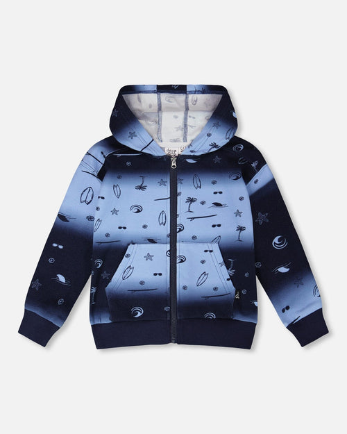 Hooded French Terry Cardigan Blue Gradient - H30T31_3H049