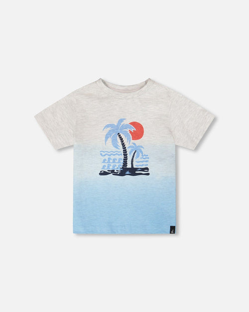 Organic Cotton Short Sleeve T-Shirt Grey Mix To Blue Gradient - H30T70_3H188