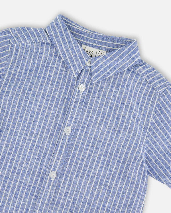 Printed Chambray Short-Sleeve Shirt Blue Denim Stripes - H30U15_3H113