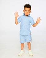 Printed Chambray Shorts Blue Denim Stripes - H30U25_3H113