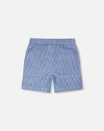 Printed Chambray Shorts Blue Denim Stripes - H30U25_3H113