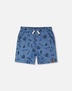 Chambray Shorts Blue Printed Skateboards - H30U25_3H114