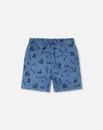 Chambray Shorts Blue Printed Skateboards - H30U25_3H114