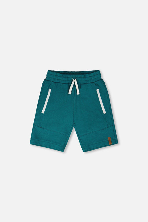 French Terry Shorts With Cross Seams Dark Turquoise - H30U26_03890
