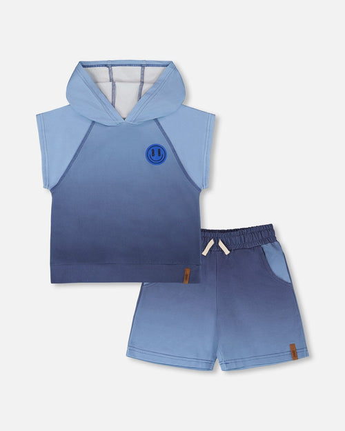 Sleeveless Top And Shorts Set Blue Gradient - H30U35_3H176