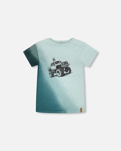 Organic Cotton Jersey T-Shirt With Print Turquoise - H30U68_03006