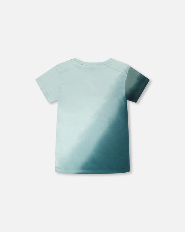 Organic Cotton Jersey T-Shirt With Print Turquoise - H30U68_03006